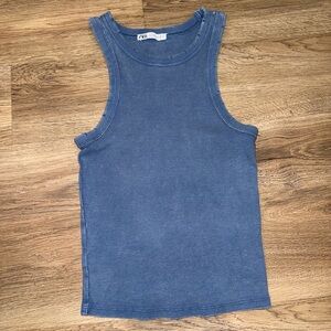 Zara Blue Washed Ribbed Tank Top